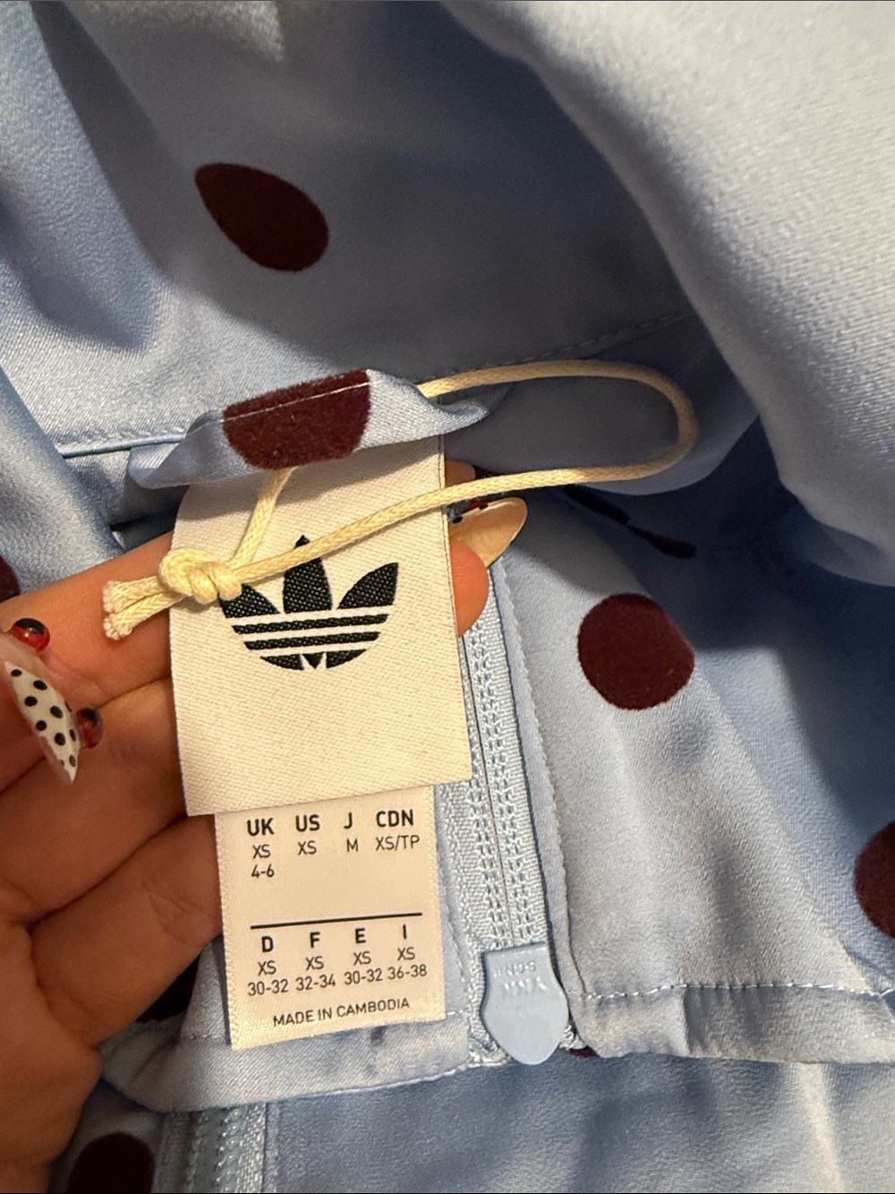 adidas Light Blue Track Jacket with Burgundy Polka Dots - Picture 2 of 2